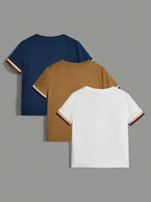 SHEIN Leap Crew 幼童男童馬術印花條紋綾綢t卹,帶織釦口袖頭,多款可選