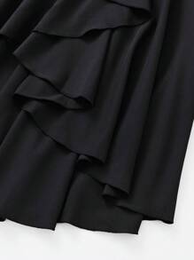 Calvaya Women's Solid Color Asymmetrical Skirt With Ruffle Hemline And Tie Waist Maxi Women Outfit