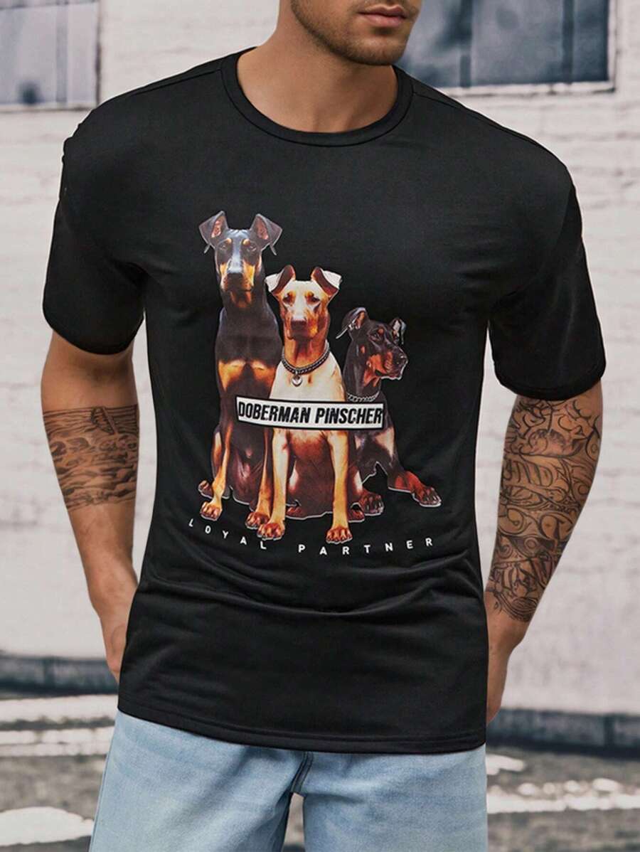 Manfinity VCAY 男士針織寬鬆狗印花t恤