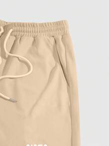 RueChic Cotton Men's Drawstring Waistband With Letter Pattern Sweatpants - Camel - View 3