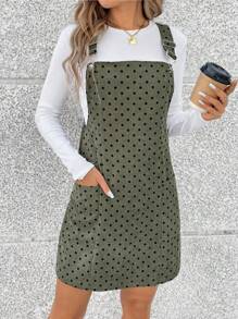 SHEIN LUNE 女款圓點印花連身裙 - 綠色 - 查看 3