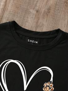 SHEIN EZwear Camisetas De Manga Corta Con Gráfico De Corazón - Negro - Ver 4