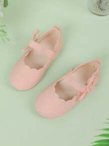 兒童春/秋季柔軟底平底鞋，打結蝴蝶結休閒鞋 - 粉色 - 查看 1