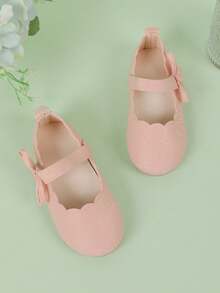 兒童春/秋季柔軟底平底鞋，打結蝴蝶結休閒鞋 - 粉色 - 查看 3