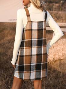 SHEIN Unity 女士格子印花背心連身裙 - 卡其色 - 查看 2