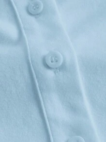 SHEIN EZwear 女士不对称下摆翻领衬衫 - 藍色 - 查看 4