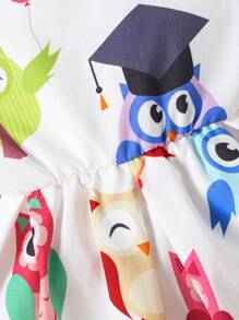 Infant Girls' Spring Owl Printed Cute Daily Casual Dress