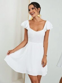 Firerie 情人節、約會和度假的女士白色無袖雨傘裙，適用於春夏季節