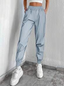 EURMUSE 素色彈性腰帶衛褲