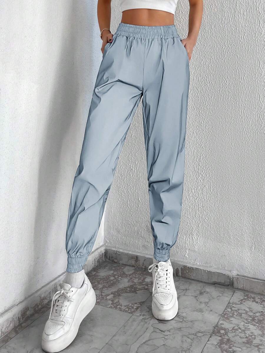 EURMUSE 素色彈性腰帶衛褲