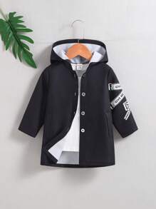 寶寶男孩字母印花帽兜夾克 - 黑色 - 查看 1