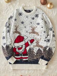 RueChic Men'S Santa Claus And Reindeer Pattern Sweater - White - View 1