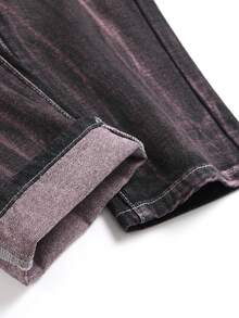 青少年男孩破洞卡通刺繡水洗牛仔褲，青少年服裝 - 深灰色 - 查看 3