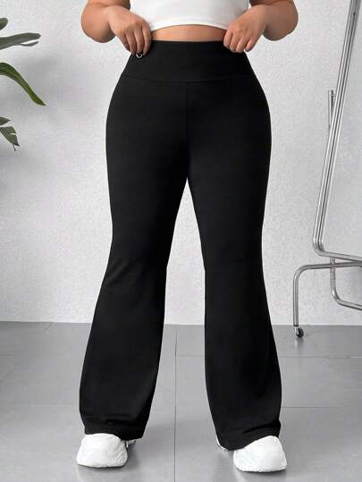 SHEIN EZwear Plus Size Solid Color Flared Pants Summer Outfits