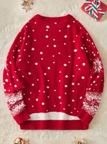 RueChic Men Christmas Pattern Sweater - Red - View 2