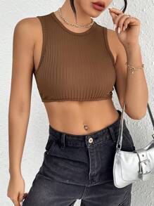 SHEIN Essnce Crop Top Camisole - Chocolate Brown - View 3