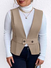 Celure Plus Button Front Vest Jacket