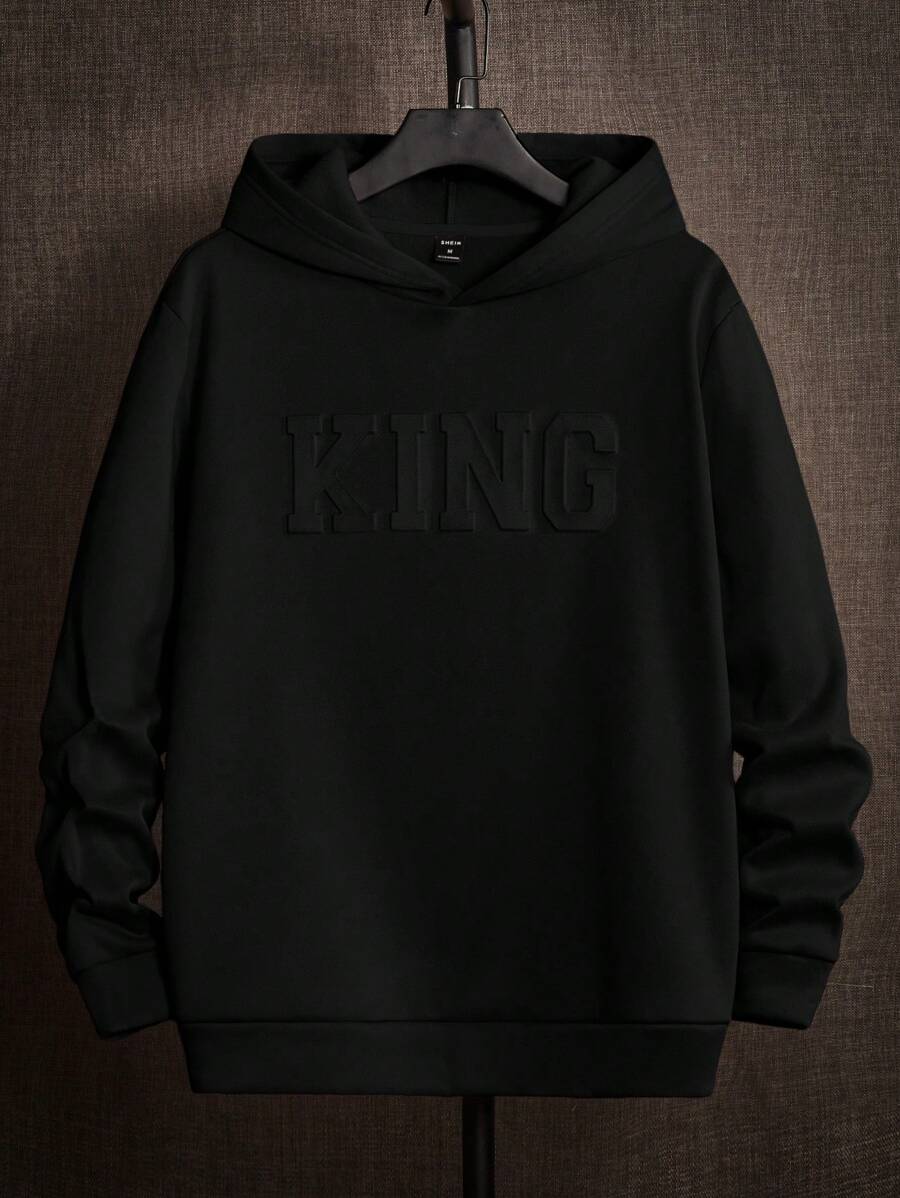 Manfinity VCAY Men's Hooded Sweatshirt With Embossed Letter Print - Black - View 1