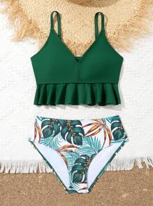 Tween Girls' Swimwear Set With Lace Hem - Multicolor - View 3