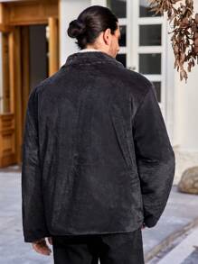 Manfinity Homme 男式超大号法兰绒拉链夹棉大衣 - 深灰色 - 查看 2