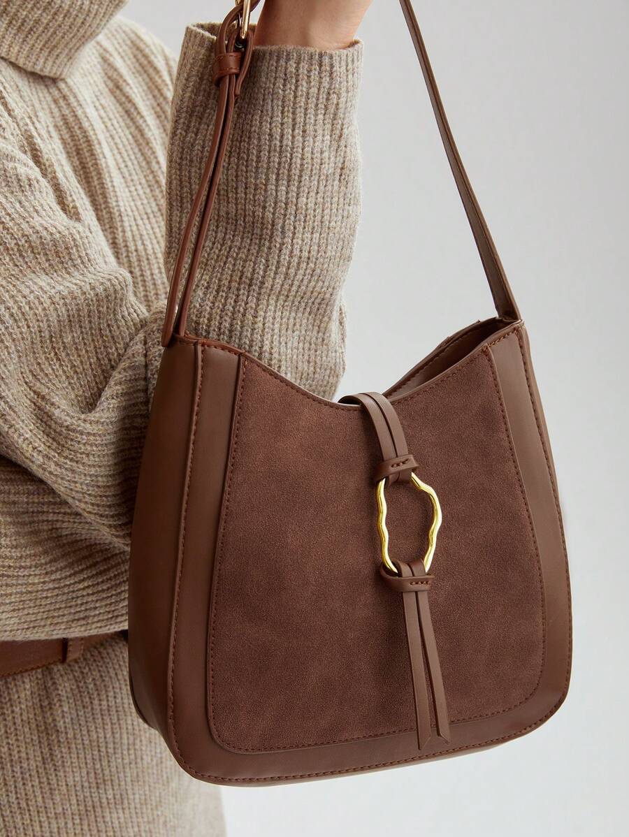 MOTF PREMIUM 女士不对称金属环通勤单肩包 - 棕色 - 查看 1