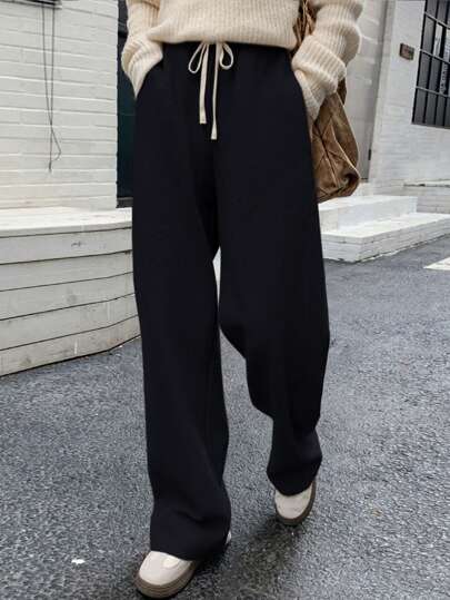 Dazy Star Women's Solid Color Drawstring Waist Jogger Pants Sweatpants