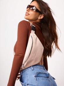 SHEIN SXY 1個銼糙布女士腰包 - 卡其色 - 查看 7