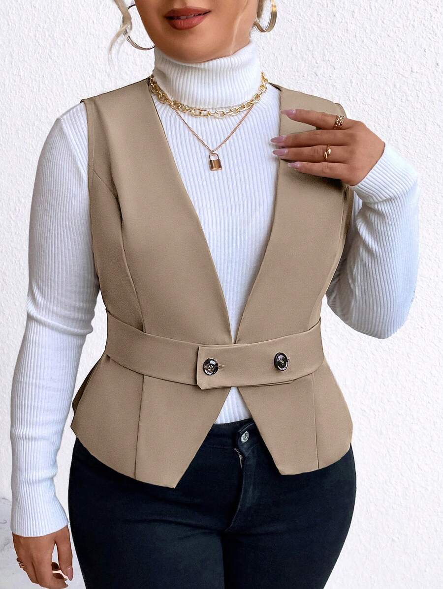 Celure Plus Button Front Vest Jacket