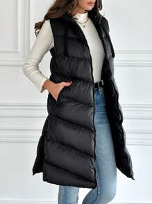 EURMUSE Zip Up Hooded Vest Puffer Coat - Black - View 3