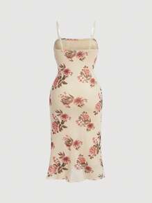 SHEIN MOD Floral Printed Plus Size Women's Spaghetti Strap Dress