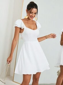 Firerie 情人節、約會和度假的女士白色無袖雨傘裙，適用於春夏季節