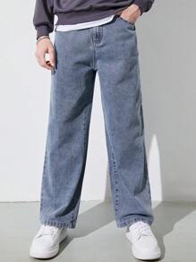SHEIN Jeans Rectos Básicos Sueltos Y Confortables Para Adolescentes