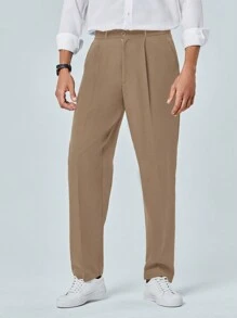 RueChic Men'S Flat Front Trousers With Slanted Pockets And Creases - Apricot - View 4