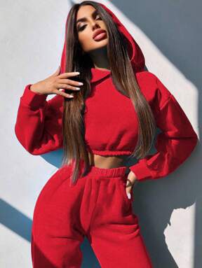 INAWLY Women's Solid Color Crop Top And Shorts Set Fall Cloth For Women