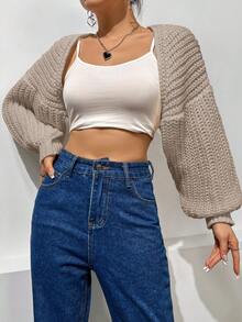 SHEIN Unity 女士休閒開襟披風針織衫 - 卡其色 - 查看 4