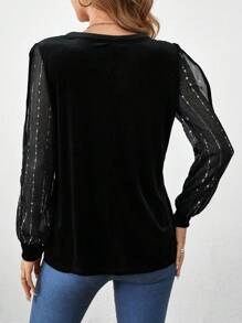 SHEIN Clasi Women'S Hollow Out Top With Notched Collar - Black - View 2