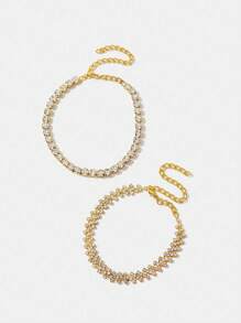 SHEIN SXY Diamond Shaped Rhinestone Anklet, Gold Color - Gold - View 2
