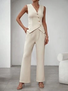 Chiquease Traje De Chaleco De Botón Y Pantalón A Juego - Albaricoque - Ver 5