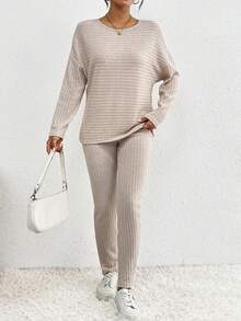 SHEIN Frenchy 女士純色下肩兩件套裝 - 杏色 - 查看 3