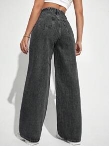 SHEIN ICON Damskie jeansy Guziki Kieszeń Zamek błyskawiczny Prosty