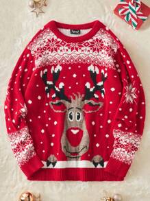 RueChic Men Christmas Pattern Sweater - Red - View 1