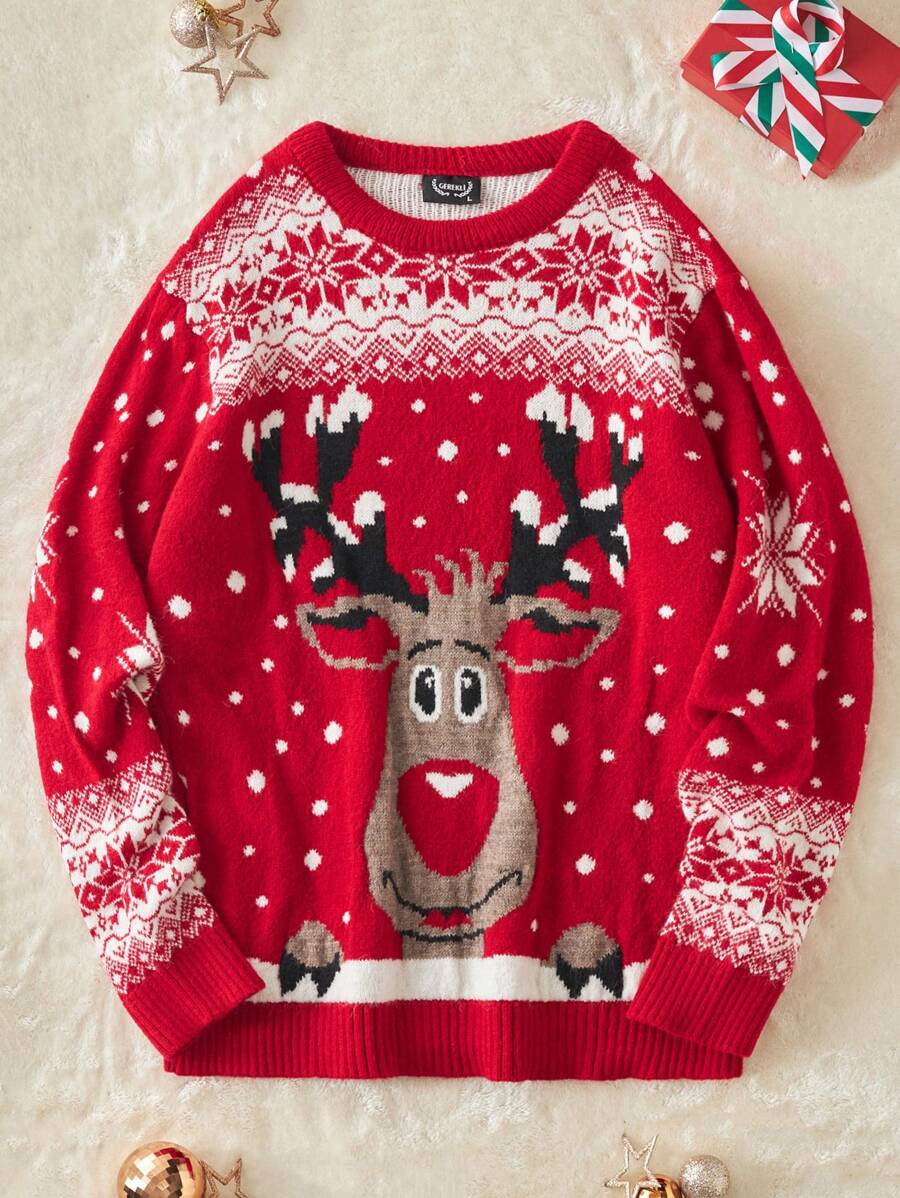 RueChic Men Christmas Pattern Sweater - Red - View 1