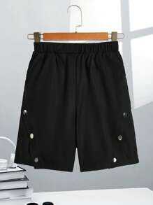 SHEIN Pantalones Cortos Tejidos Sueltos De Color Sólido Casuales Para Niños