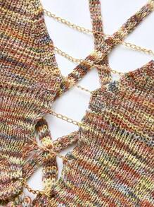 Flirla Plus Size Women's Stylish Knitted Top With Chain Decoration And Tie