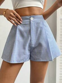 SHEIN Essnce Sọc Quần short - Màu xanh lam - Xem 5