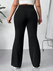 SHEIN EZwear 大尺碼純色喇叭褲夏季套裝 - 黑色 - 查看 2