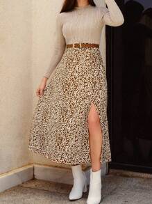 SHEIN Frenchy Plus Size Leopard Print Belted Dress - Multicolor - View 3