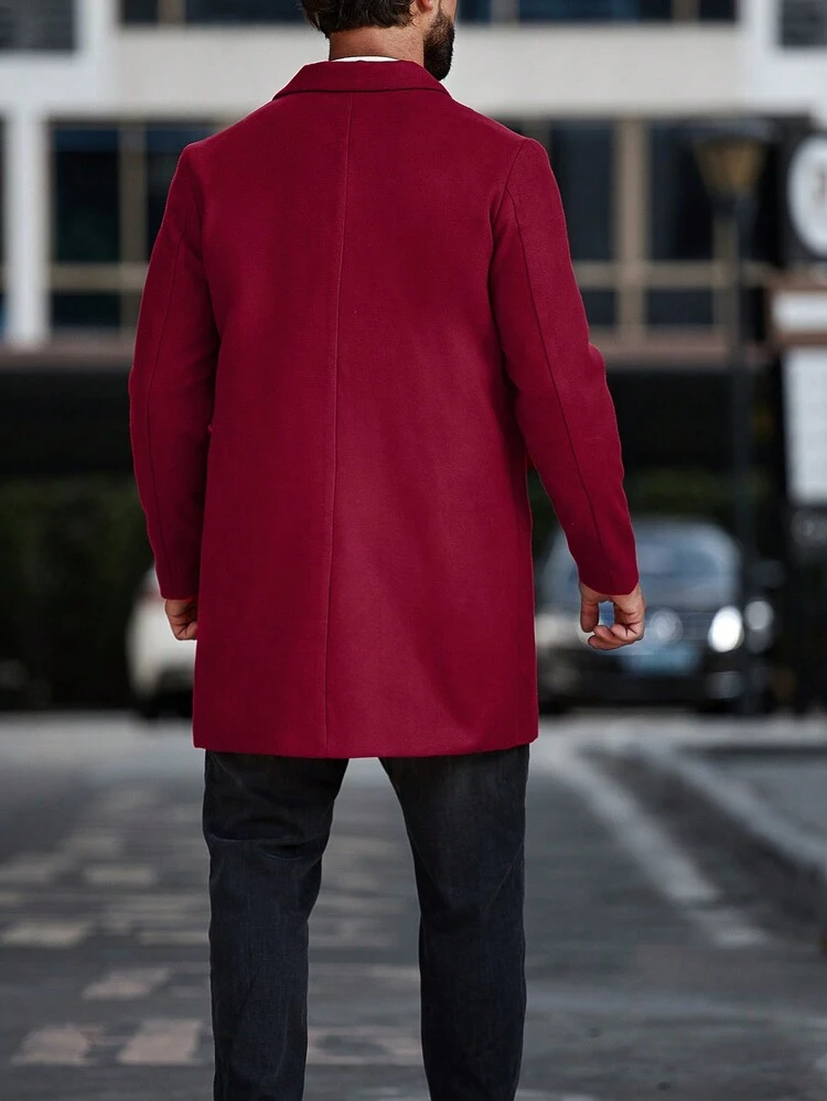 Men Lapel Collar Single Breasted Overcoat