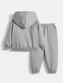 幼兒男童休閒連帽拉鍊前字母圖案運動衫和細管長褲套裝 - 灰色 - 查看 2
