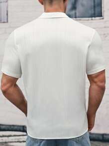 GENTILAND 宽松男士纯色口袋贴布休闲衬衫（非 T 恤） - 白色 - 查看 2